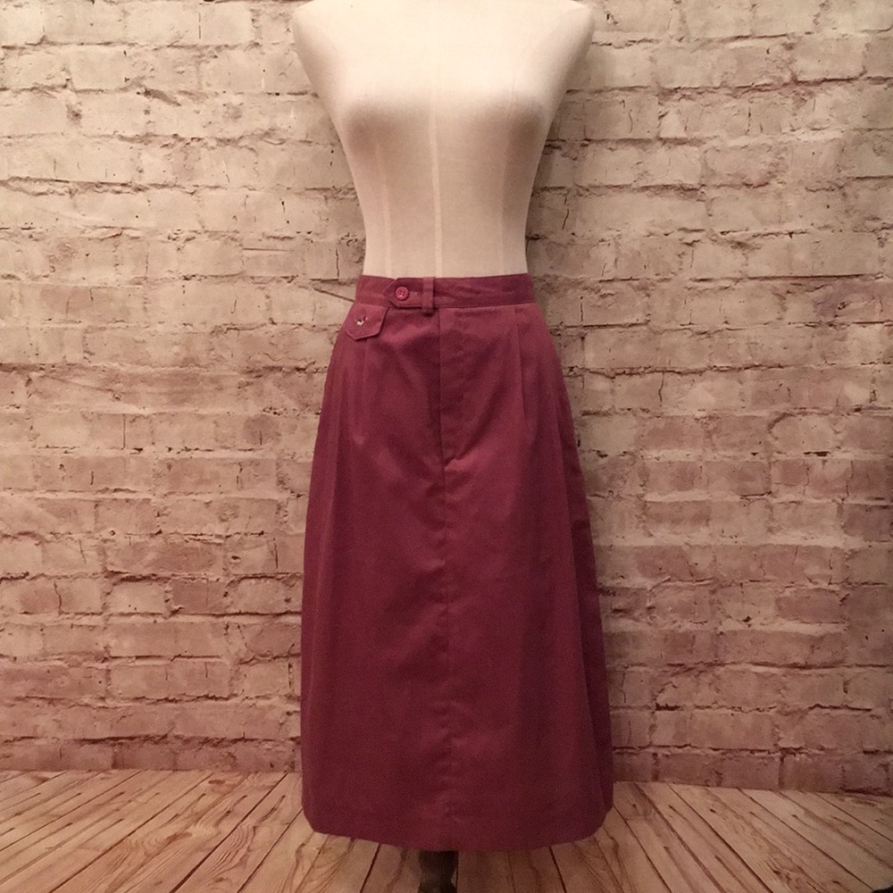 Vintage 80s Preppy Pleated Midi Skirt Dusty Mauve